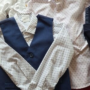 JCPenney Kids Navy Blue Vest Set with White Polka Dot Shirt